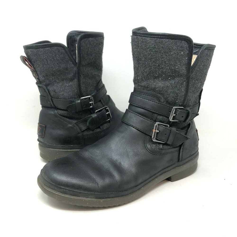 UGG Simmens Boots Black Buckle Accents Casual Wool